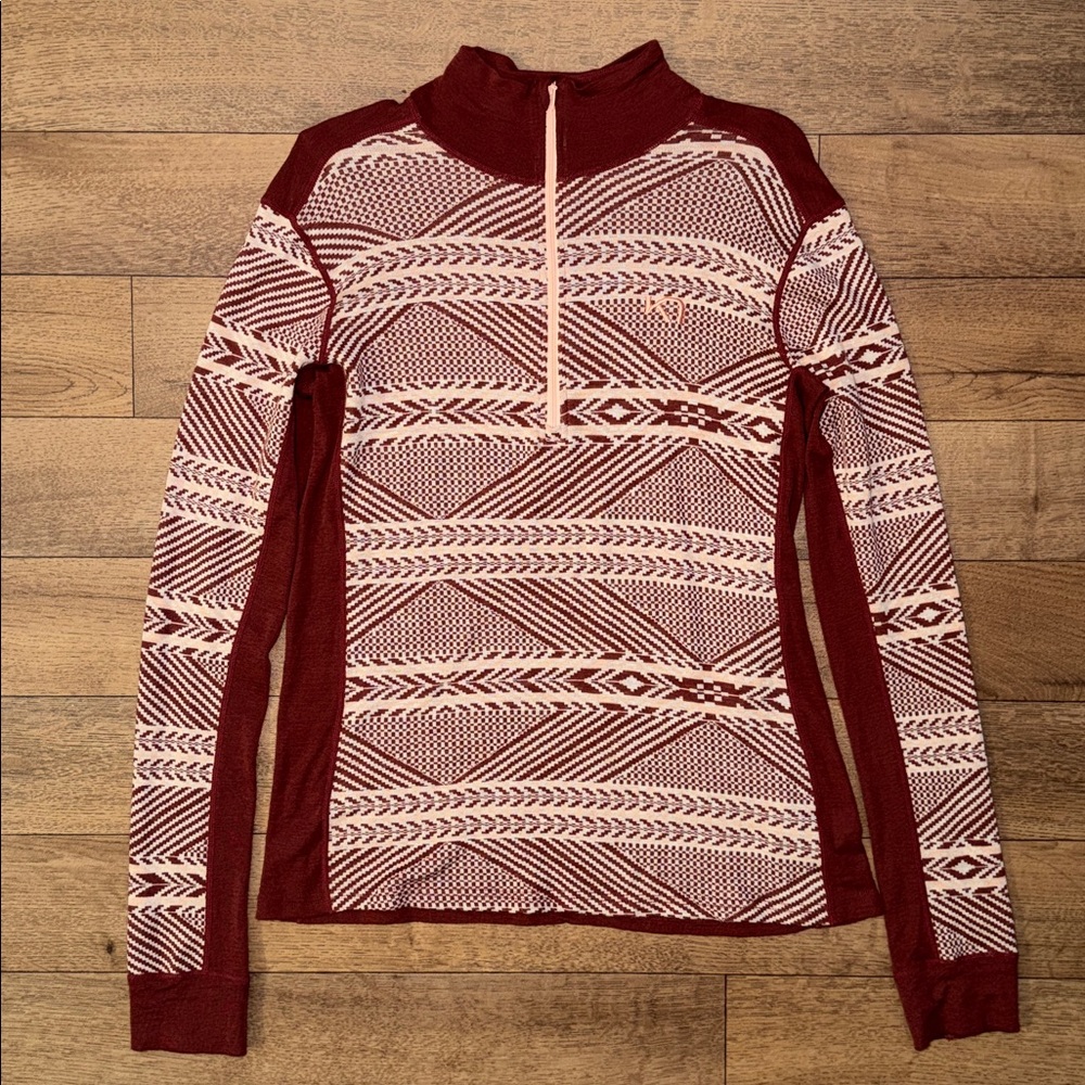 Kari Traa Size Large Half Zip Long Sleeve 100% Merino Wool FLAWED WITH HOLES